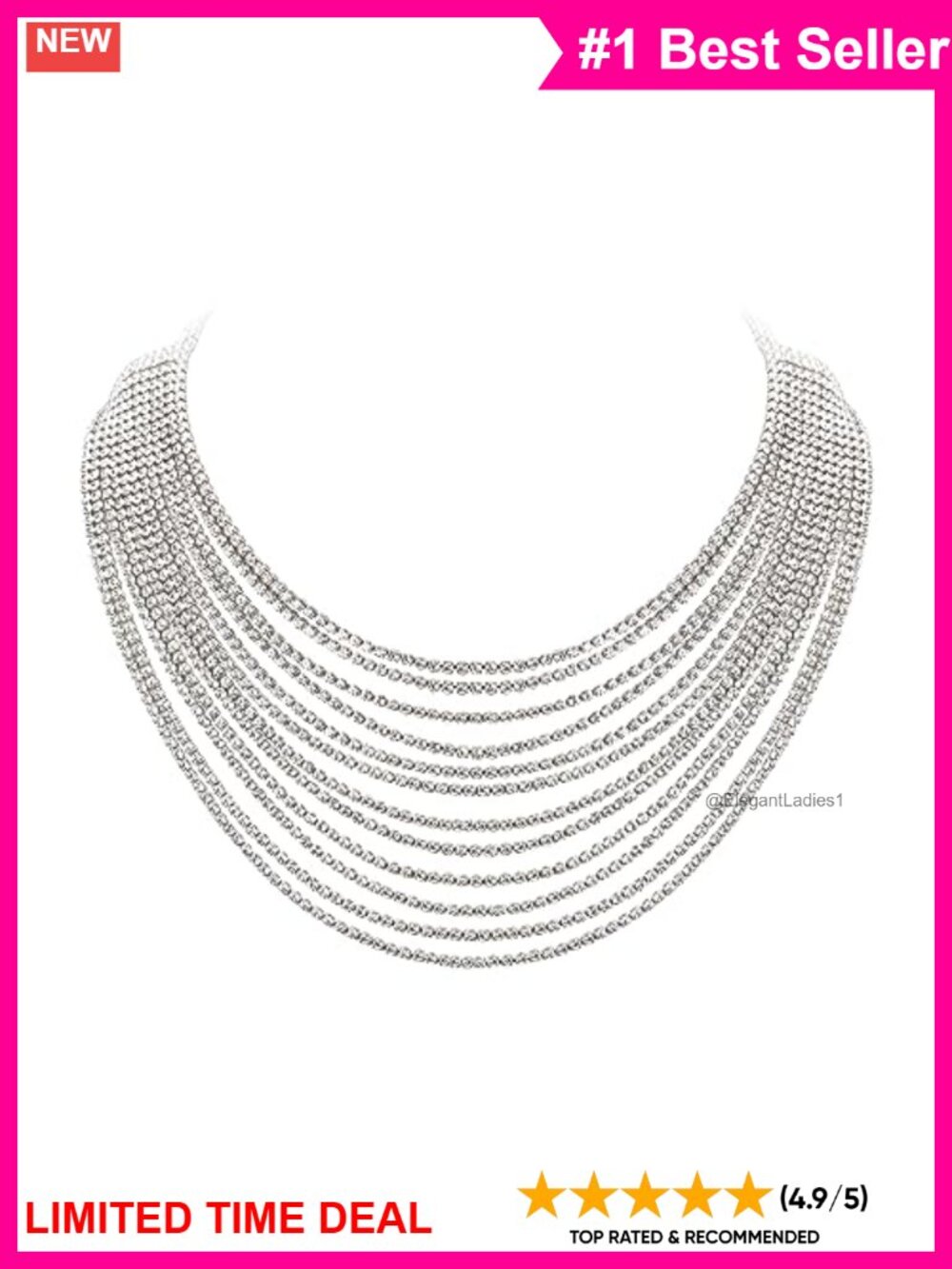 Rhinestone Crystal Tassel Multi-Strand Fringe Bib Statement Necklace for Prom